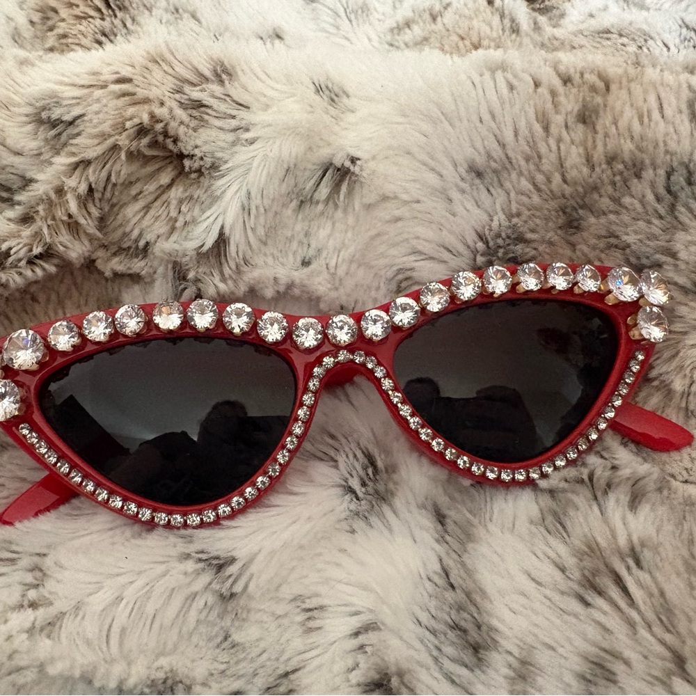 Red Rhinestone Cat-Eye Sunglasses